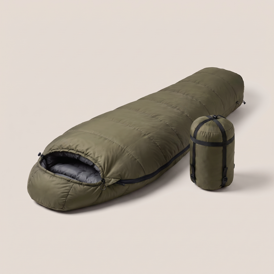 Mummy Sleeping Bag 3-Season Lightweight Compression Sack Camping - Olive | Buffalo Gears