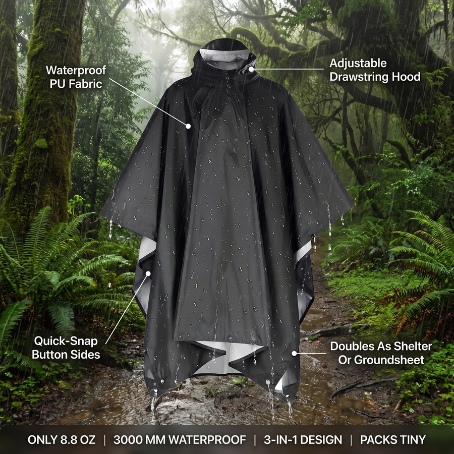Packable Rain Poncho and Emergency Trail Shelter - product view 3 | Buffalo Gears