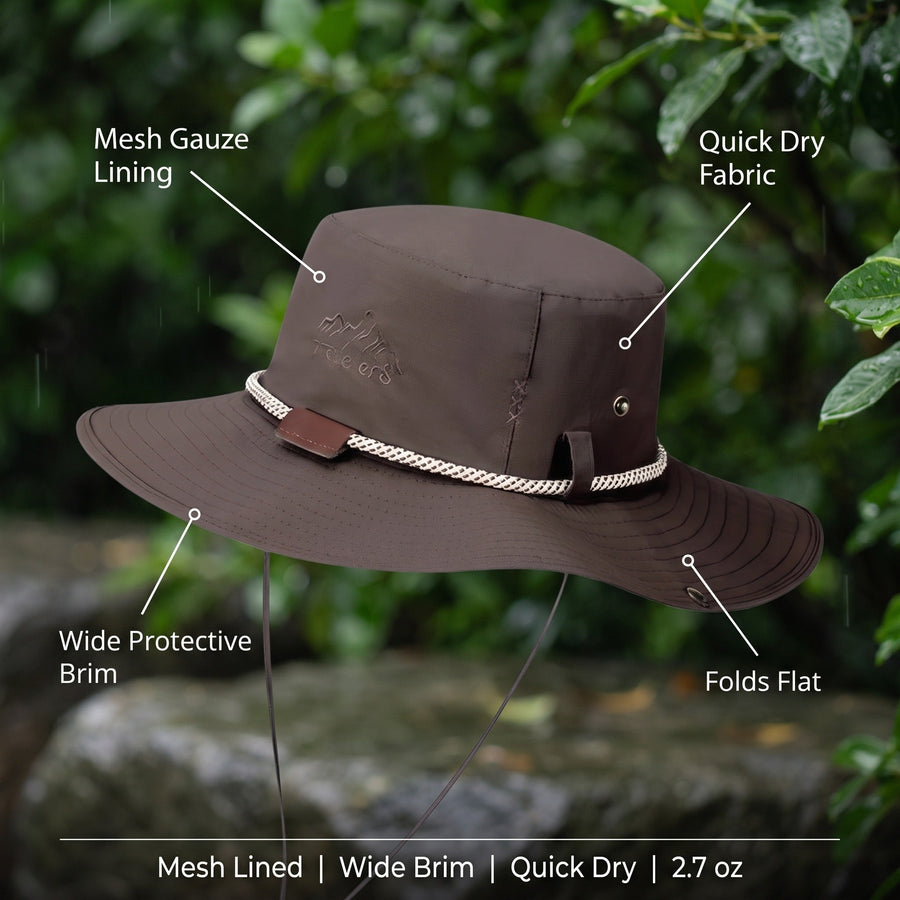 Packable Wide-Brim Rain Hat with Breathable Mesh Lining - product view 2 | Buffalo Gears