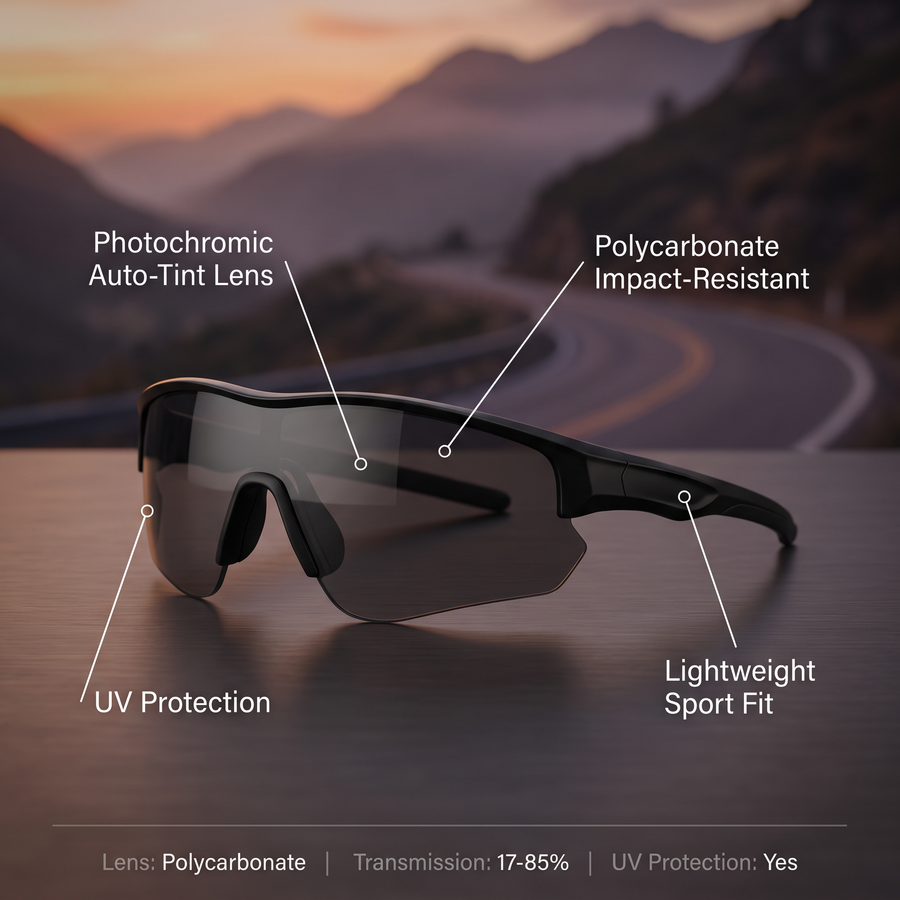 Photochromic Cycling Sunglasses with UV Protection - product view 3 | Buffalo Gears
