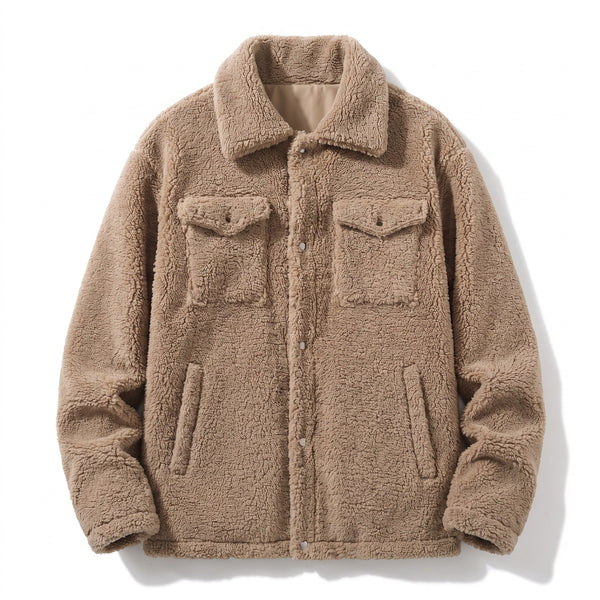 Plush Fleece Jacket for Men with Notch Lapel