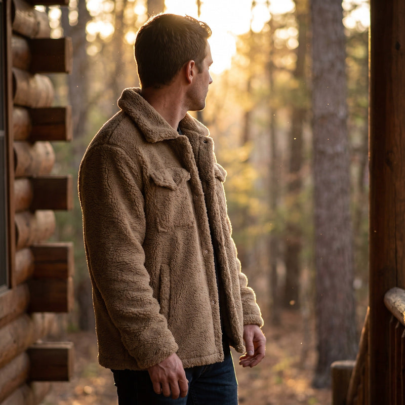 Plush Fleece Jacket for Men with Notch Lapel - product view 2 | Buffalo Gears
