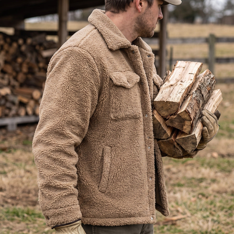 Plush Fleece Jacket for Men with Notch Lapel - product view 4 | Buffalo Gears