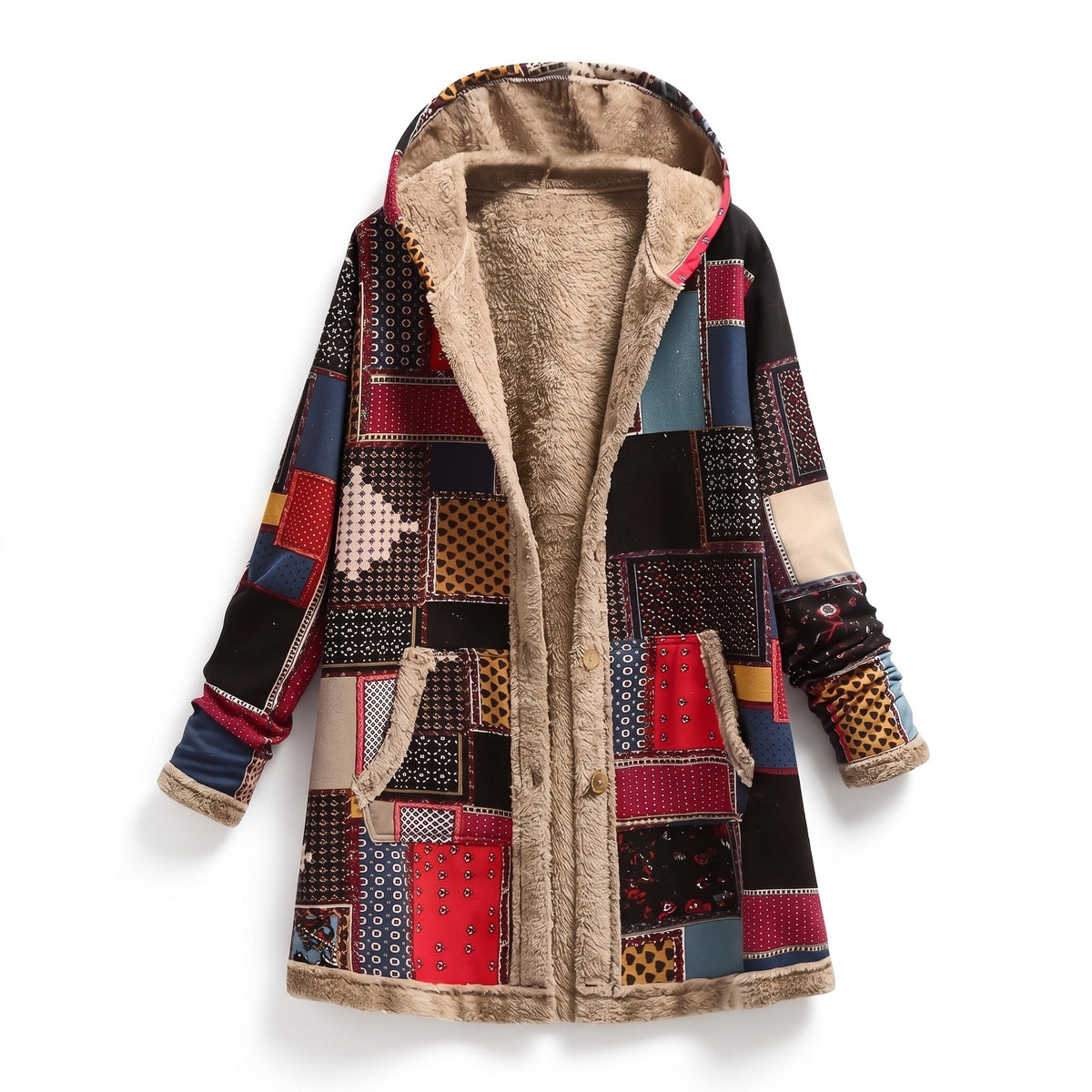 Plush Hoodie Jacket for Women with Geometric Print - product view 1 | Buffalo Gears