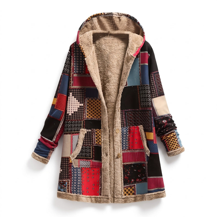Plush Hoodie Jacket for Women with Geometric Print - product view 1 | Buffalo Gears