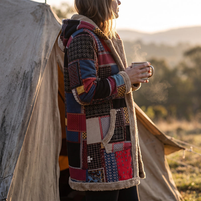 Plush Hoodie Jacket for Women with Geometric Print - product view 2 | Buffalo Gears