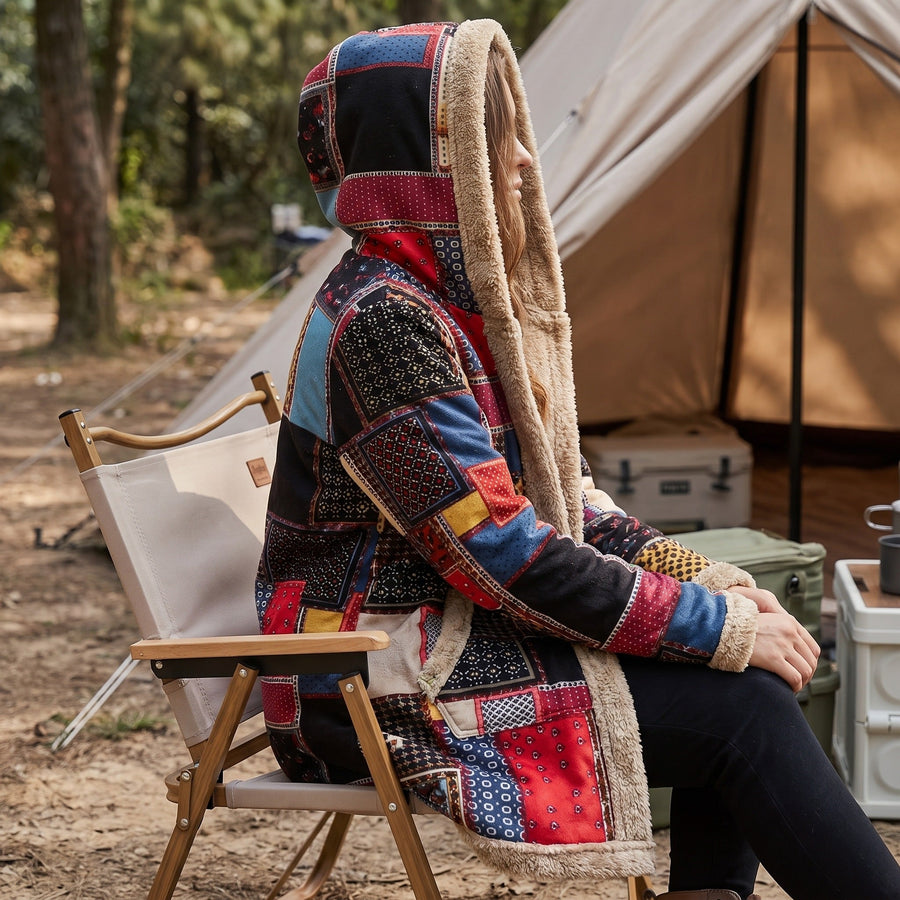 Plush Hoodie Jacket for Women with Geometric Print - product view 4 | Buffalo Gears