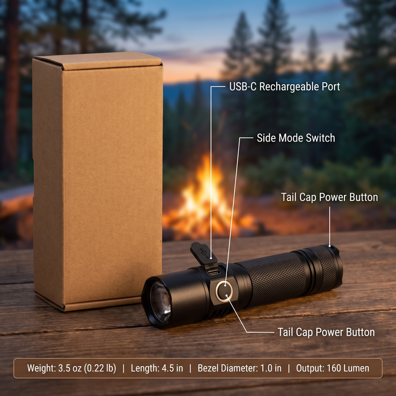 Pocket-Sized Rechargeable Torch with 160-Lumen Beam - product view 3 | Buffalo Gears