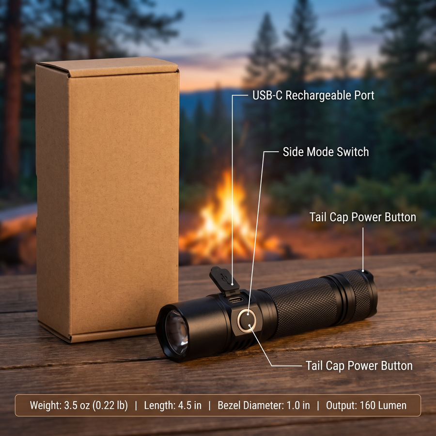 Pocket-Sized Rechargeable Torch with 160-Lumen Beam - product view 3 | Buffalo Gears