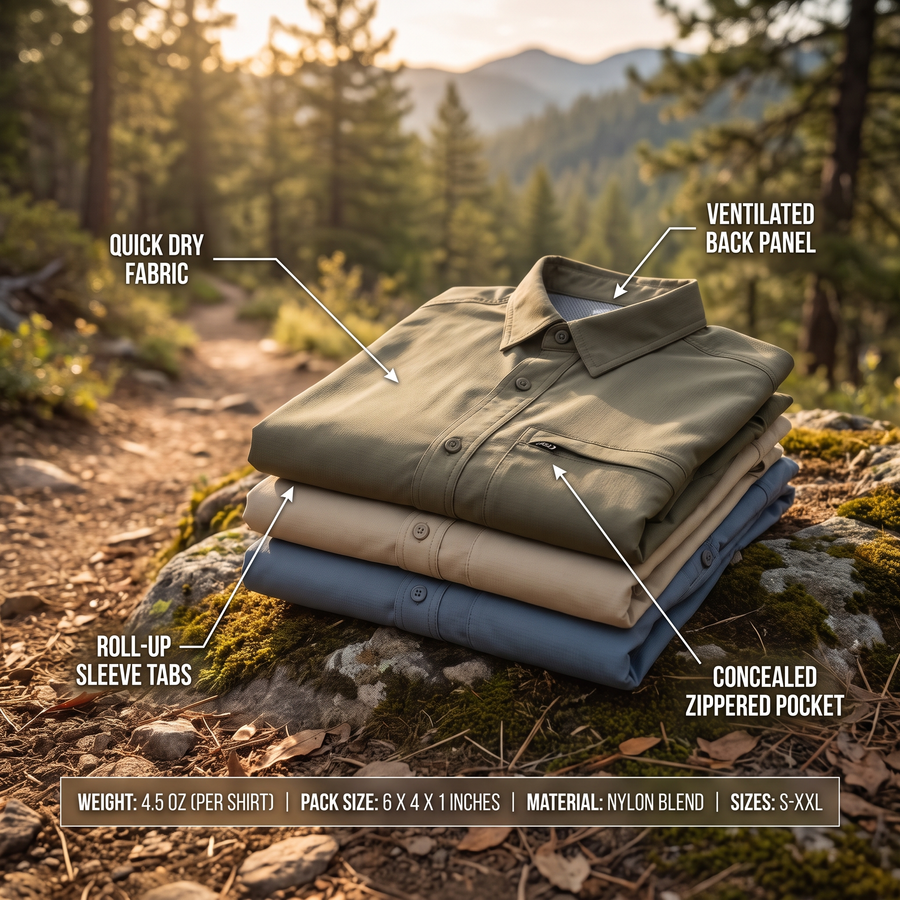 Quick-Dry Moisture-Wicking Base Layer Shirts, 3-Pack - product view 3 | Buffalo Gears