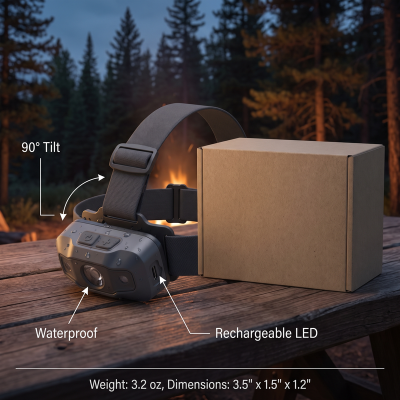 Rechargeable LED Headlamp with Wave Sensor Control - product view 3 | Buffalo Gears