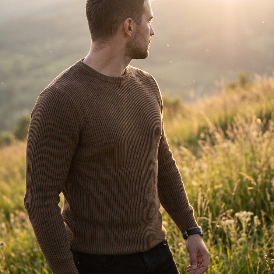 Ribbed Knit Top for Men, Long Sleeve Crew Neck - product view 2 | Buffalo Gears