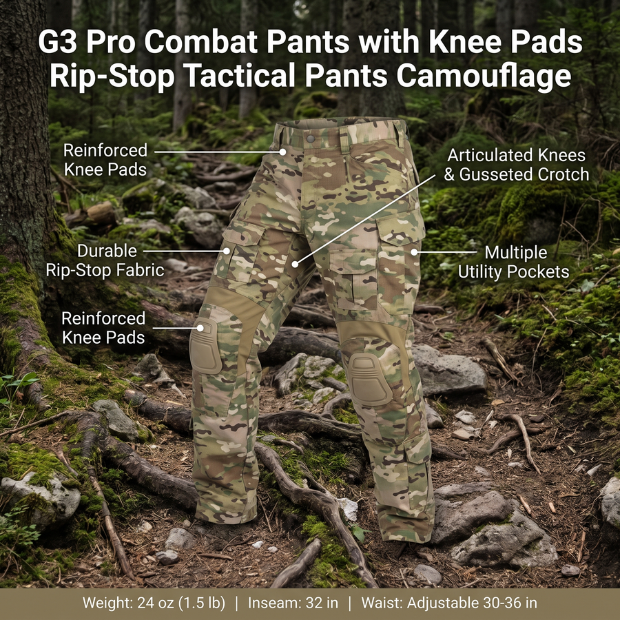 Ripstop Combat Trousers with Removable Knee Pads - product view 3 | Buffalo Gears