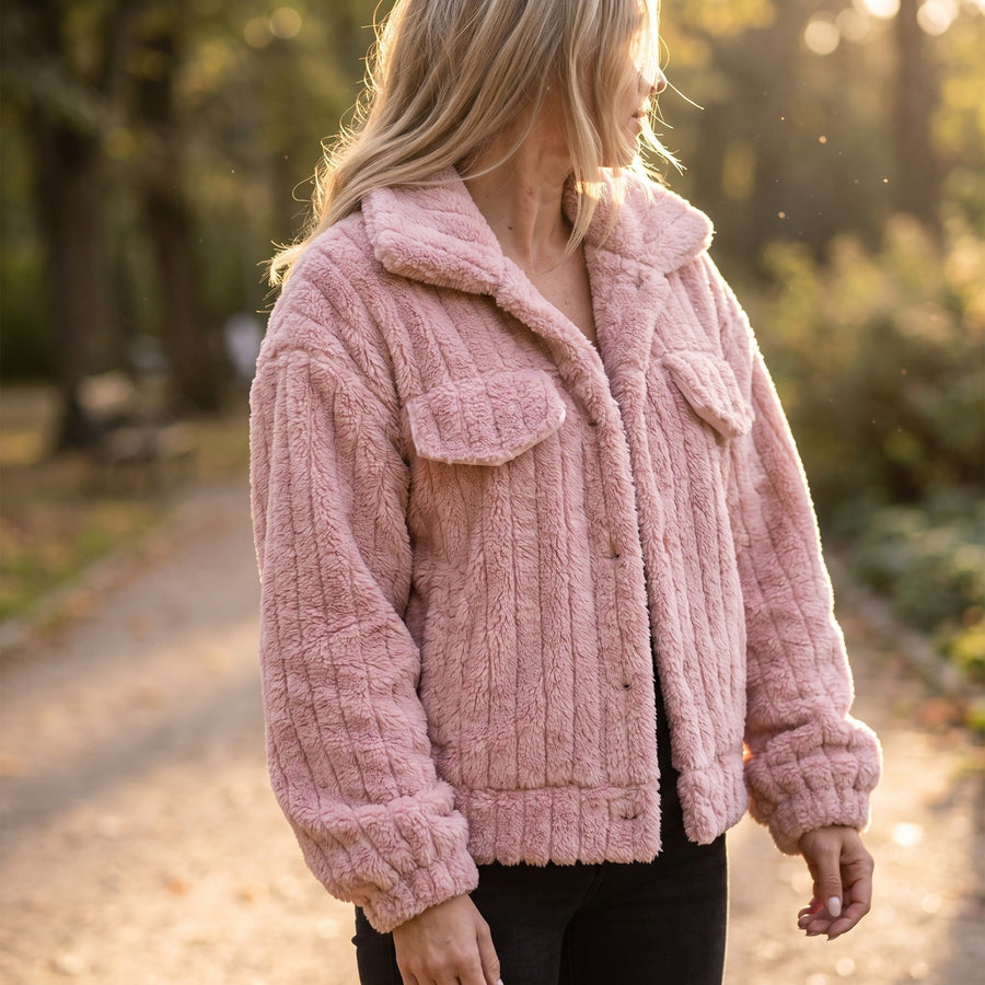Short Plush Jacket for Women with Notch Lapel - product view 2 | Buffalo Gears