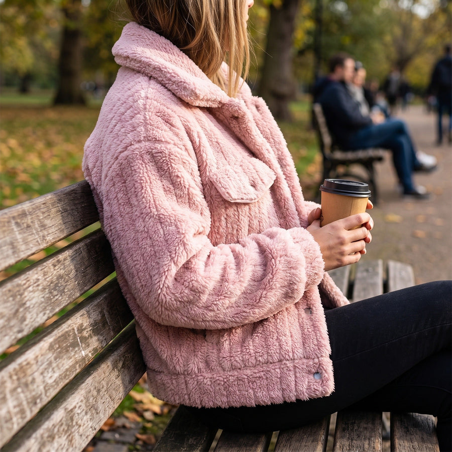 Short Plush Jacket for Women with Notch Lapel - product view 4 | Buffalo Gears
