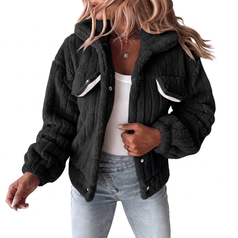 Short Plush Jacket for Women with Notch Lapel - product view 5 | Buffalo Gears