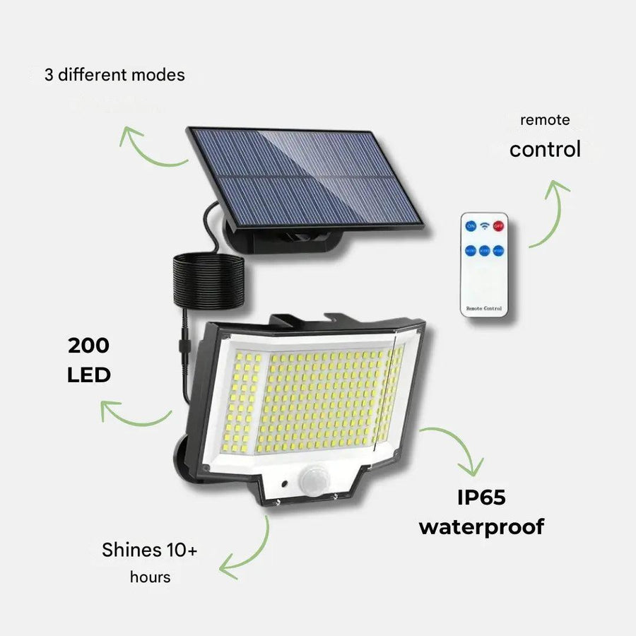 Solar-Powered 200 LED Motion Sensor Security Light - product view 2 | Buffalo Gears