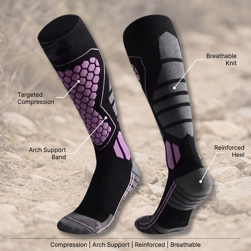 Tall Compression Hiking Socks with Arch Support - product view 2 | Buffalo Gears