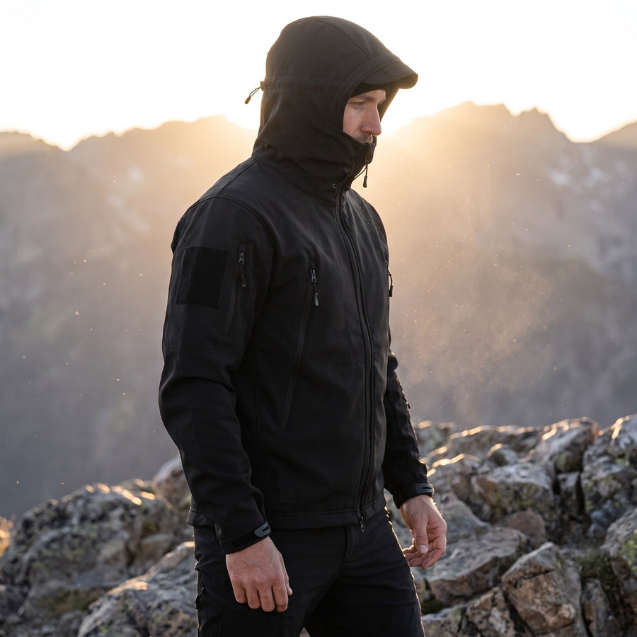 Technical Softshell Jacket for Men with Storm Flap - product view 2 | Buffalo Gears