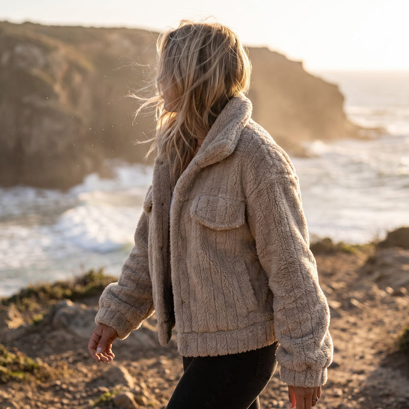 Teddy Fleece Jacket for Women, Short Notch Lapel Coat - product view 2 | Buffalo Gears
