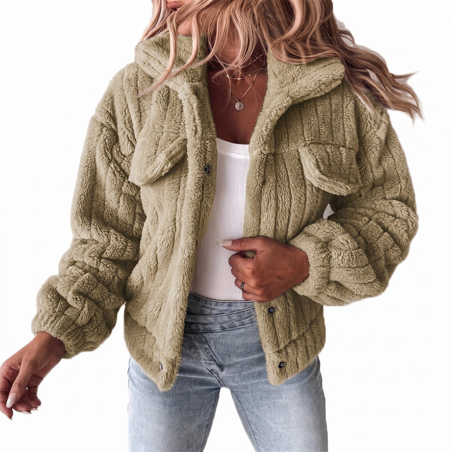 Teddy Fleece Jacket for Women, Short Notch Lapel Coat - product view 6 | Buffalo Gears