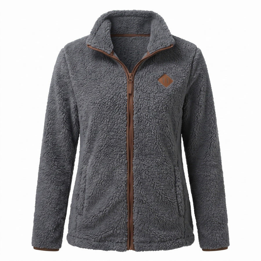 Thick Plush Fleece Jacket for Women, Small Stand Collar - product view 7 | Buffalo Gears