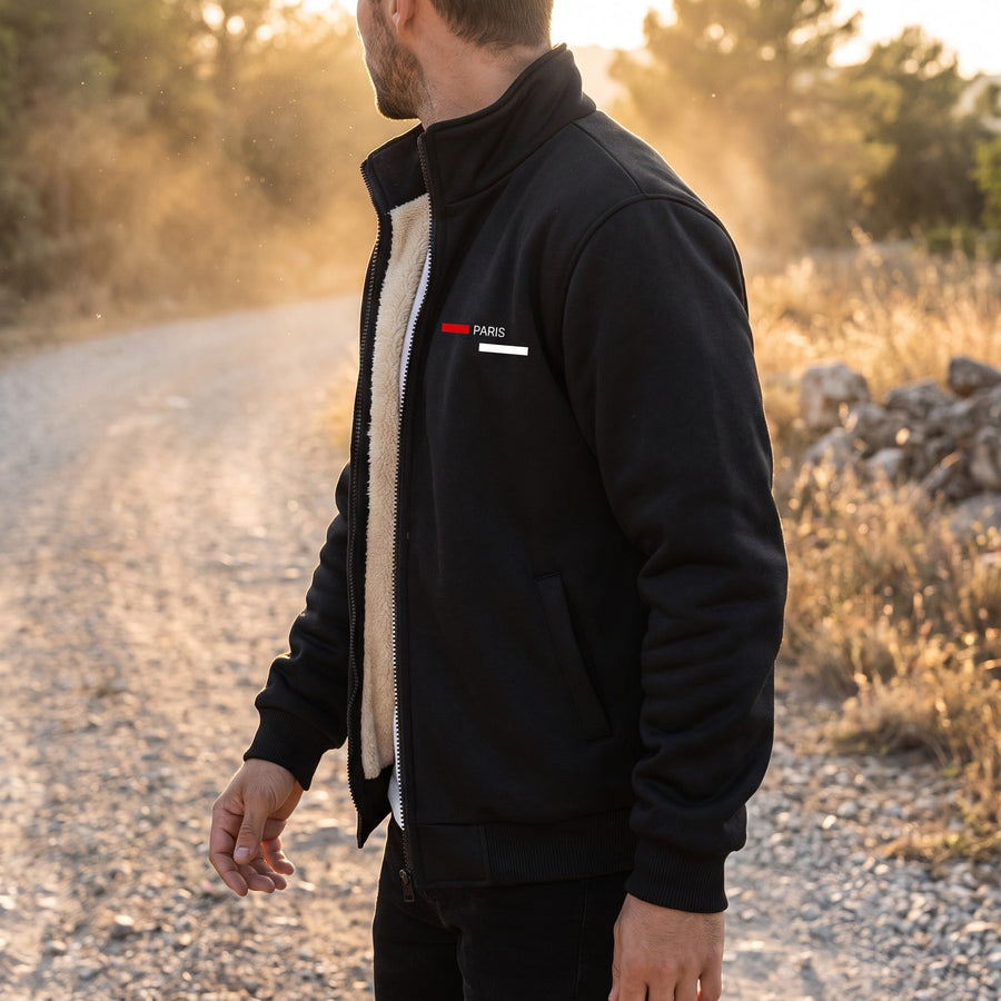 Thickened Fleece Jacket for Men with Chest Print - product view 2 | Buffalo Gears