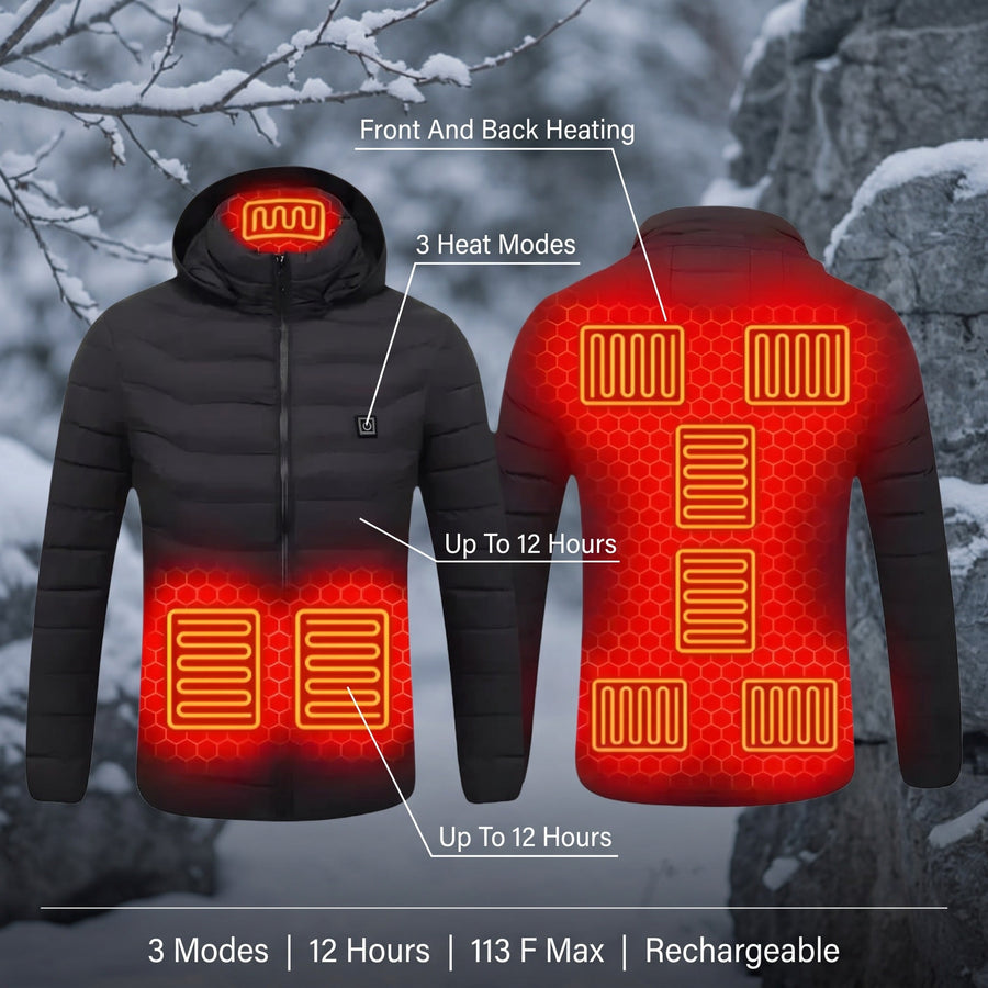 Unisex Battery Heated Puffer Jacket with 3 Heat Settings - product view 2 | Buffalo Gears