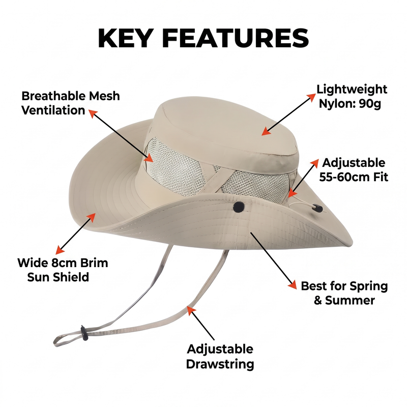 Ventilated Wide Brim Hat for Sunny Trail Hikes - product view 3 | Buffalo Gears