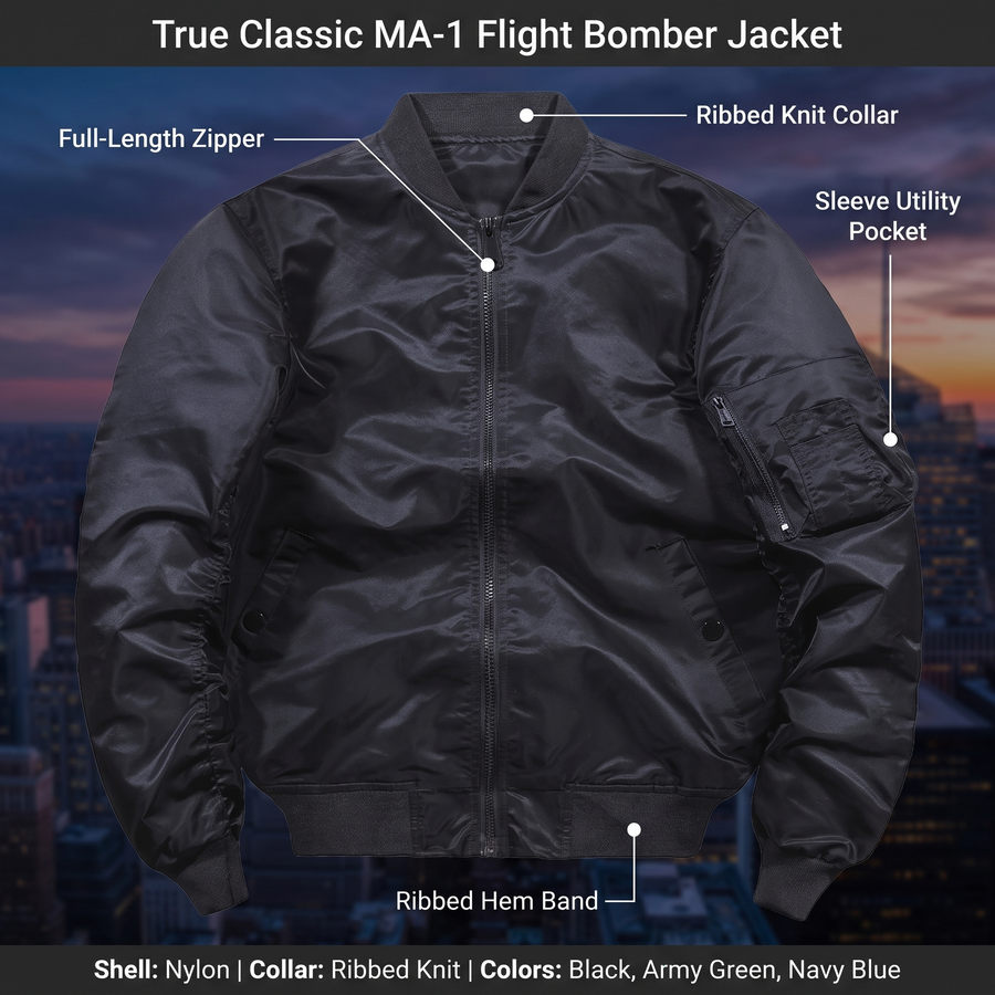 Water-Repellent MA-1 Flight Bomber Jacket with Warm Lining - product view 3 | Buffalo Gears
