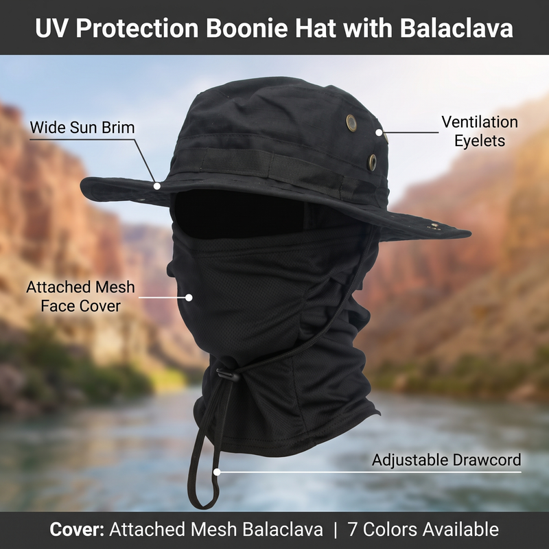 Wide-Brim Boonie Sun Hat with Attached Balaclava - product view 3 | Buffalo Gears