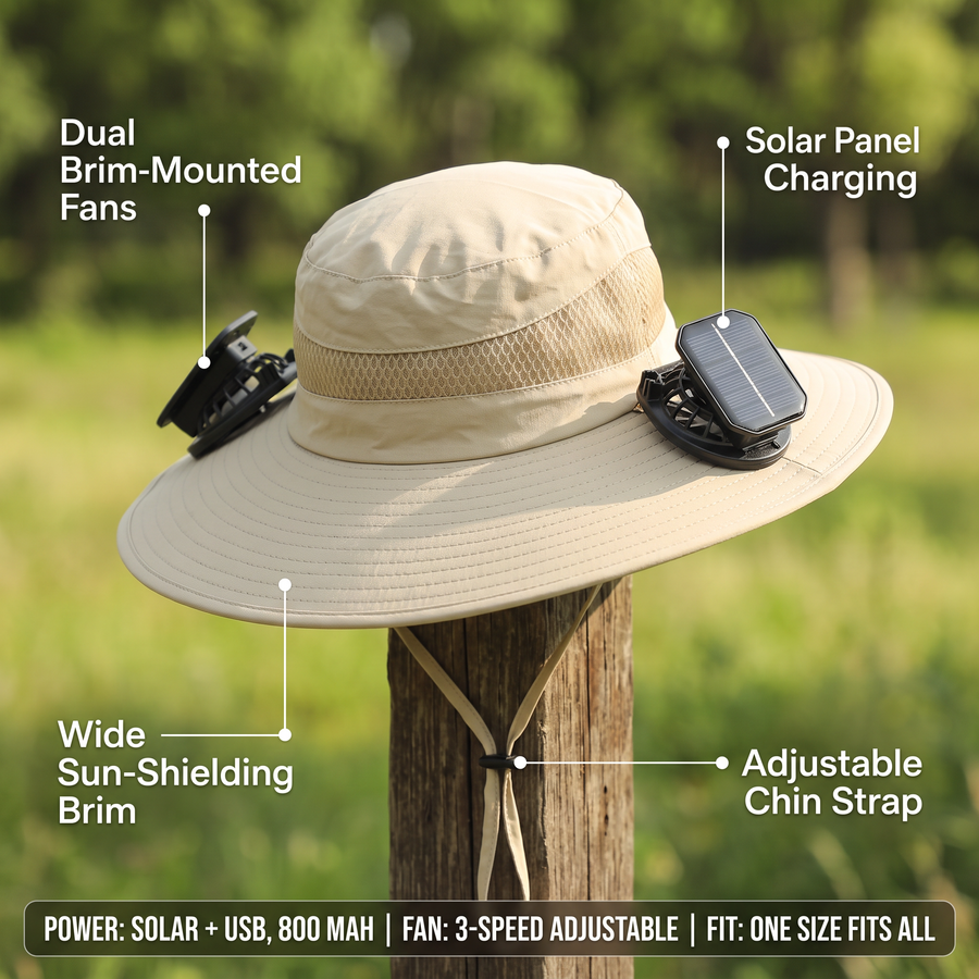 Wide-Brim Fan Hat for Fishing, Gardening and Outdoor Work - product view 3 | Buffalo Gears