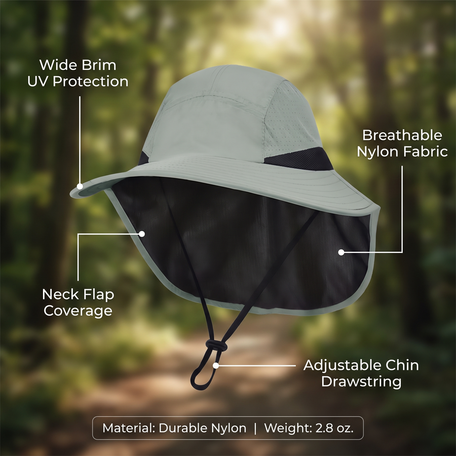 Wide Brim Hiking Cap with Sun Flap for Neck Cover - product view 2 | Buffalo Gears