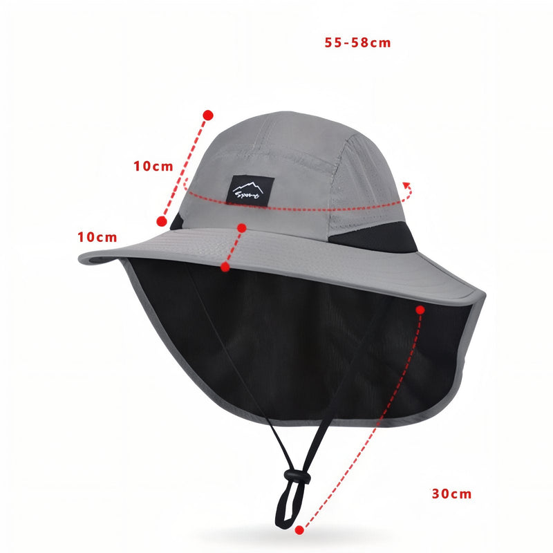 Wide Brim Hiking Cap with Sun Flap for Neck Cover - product view 4 | Buffalo Gears