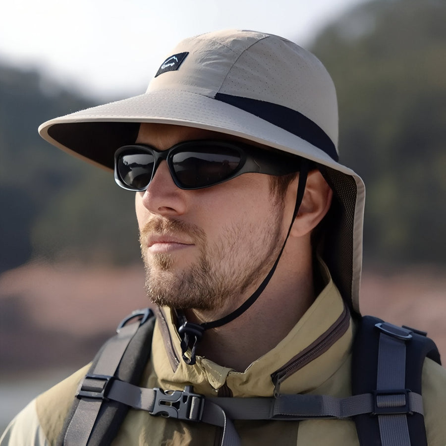 Wide Brim Hiking Cap with Sun Flap for Neck Cover - product view 10 | Buffalo Gears