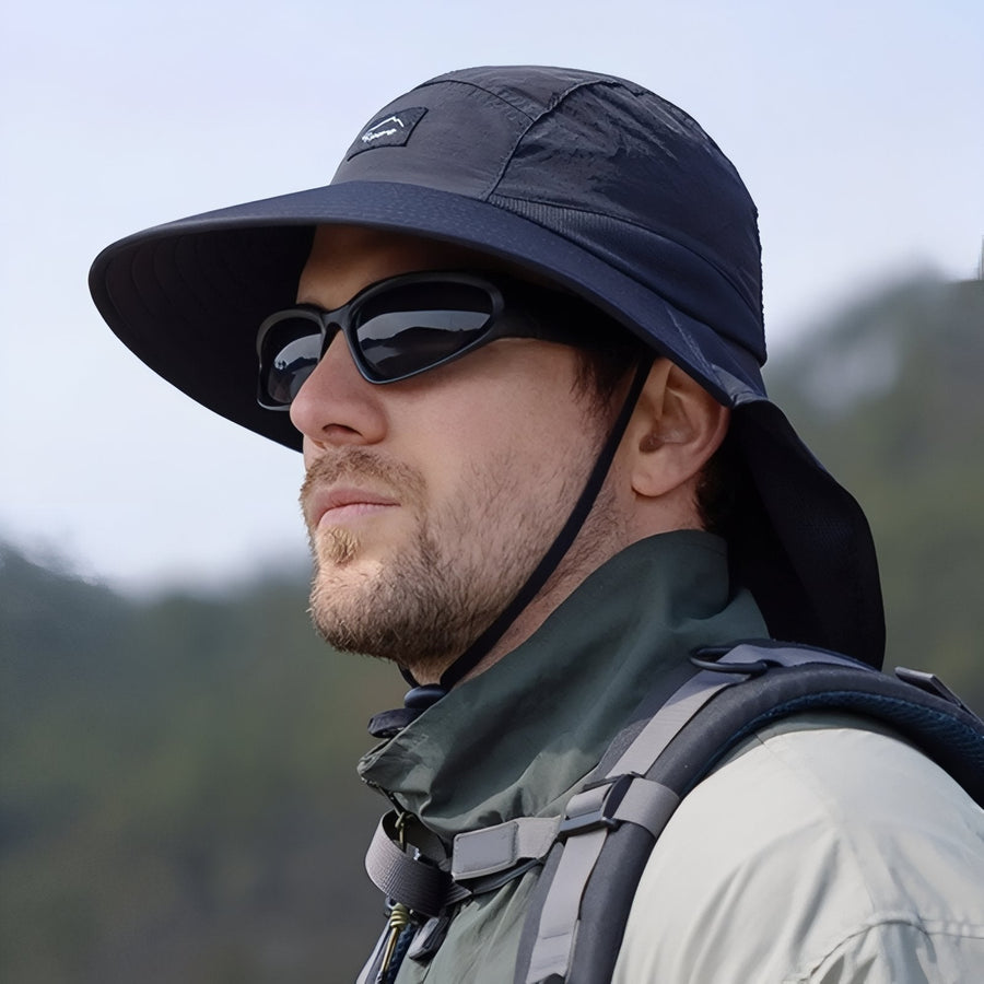 Wide Brim Hiking Cap with Sun Flap for Neck Cover - product view 13 | Buffalo Gears