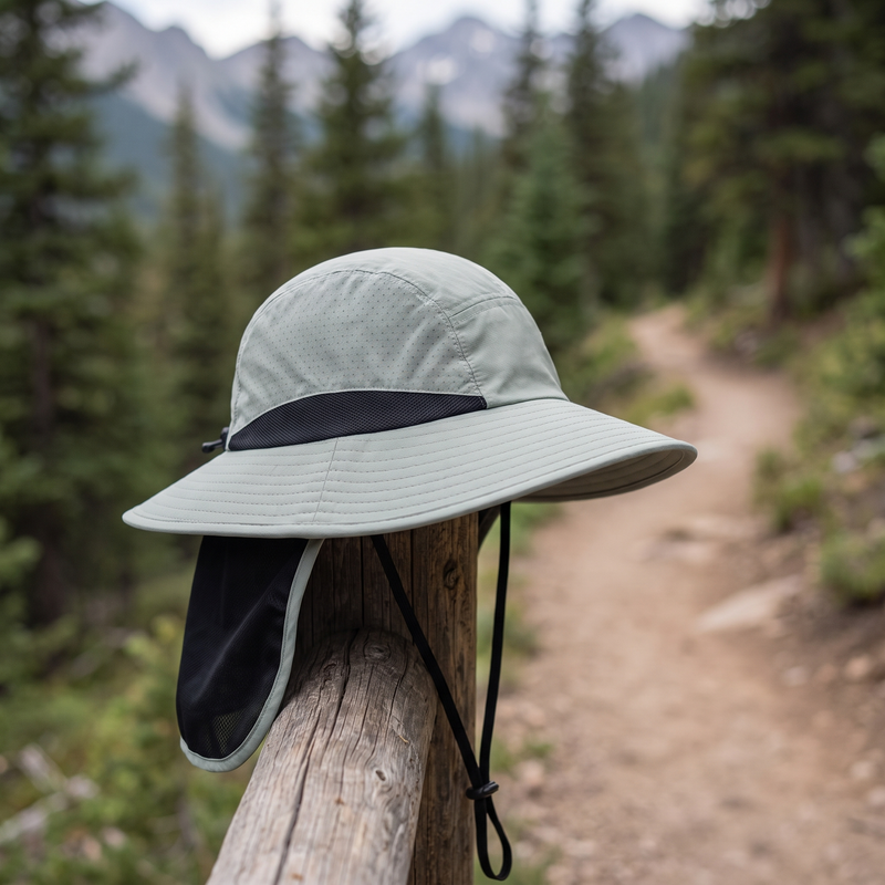 Wide Brim Hiking Cap with Sun Flap for Neck Cover - product view 15 | Buffalo Gears