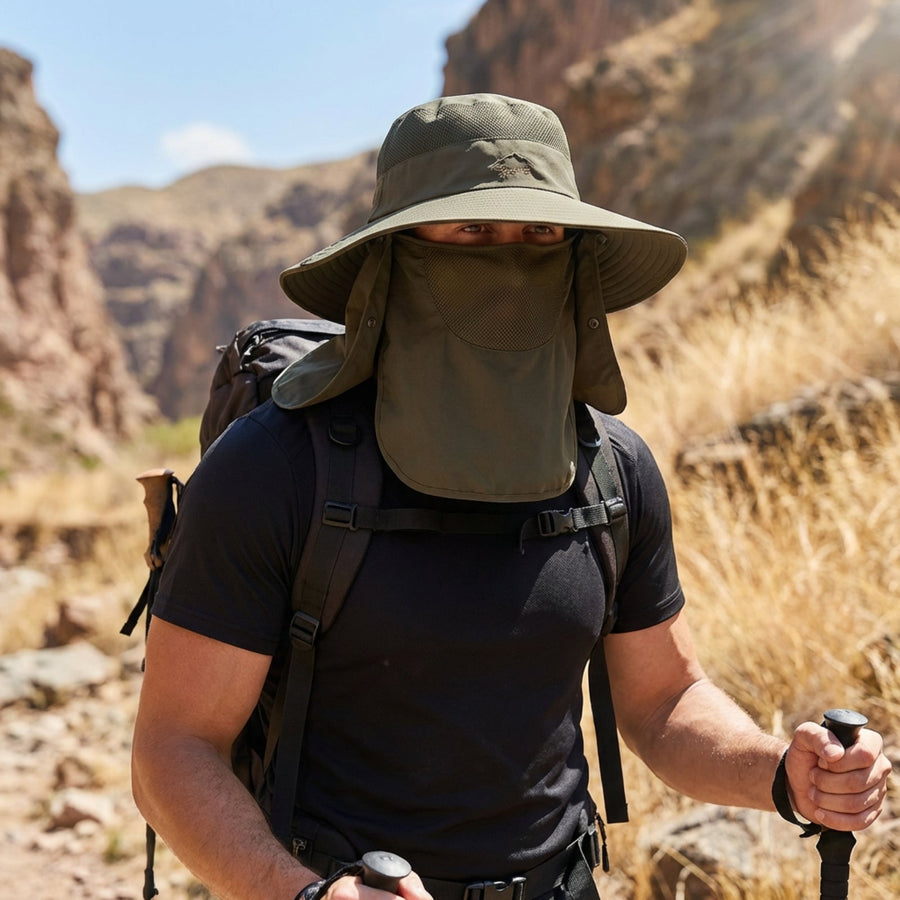 Wide Brim Sun Hat with Removable Neck Flap for Hikers - product view 9 | Buffalo Gears