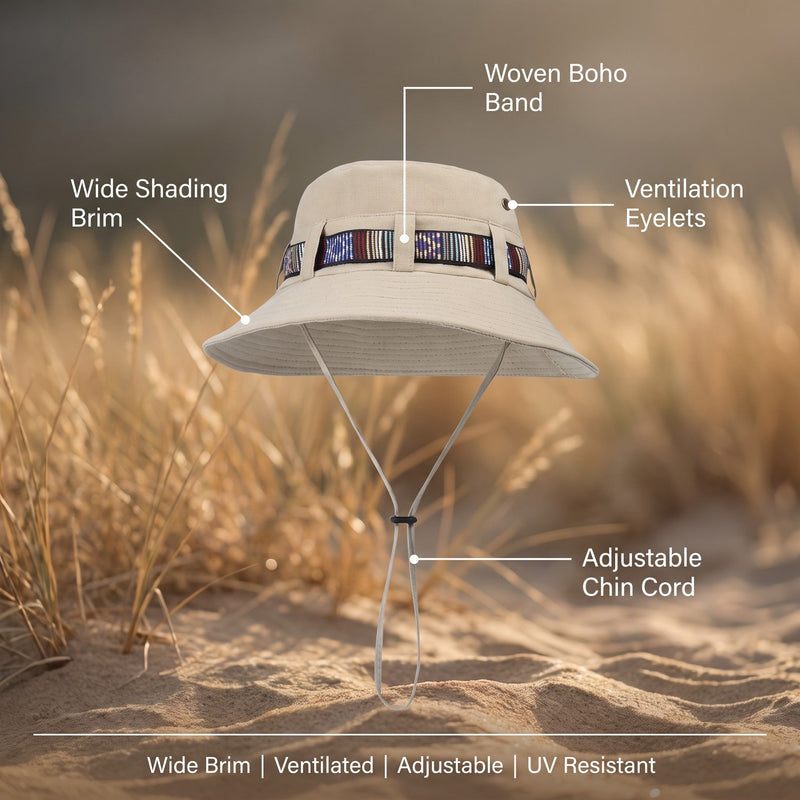 Wide-Brim Woven Sun Hat with Adjustable Chin Cord - product view 2 | Buffalo Gears