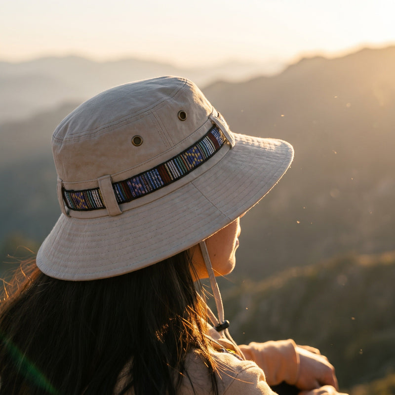 Wide-Brim Woven Sun Hat with Adjustable Chin Cord - product view 3 | Buffalo Gears