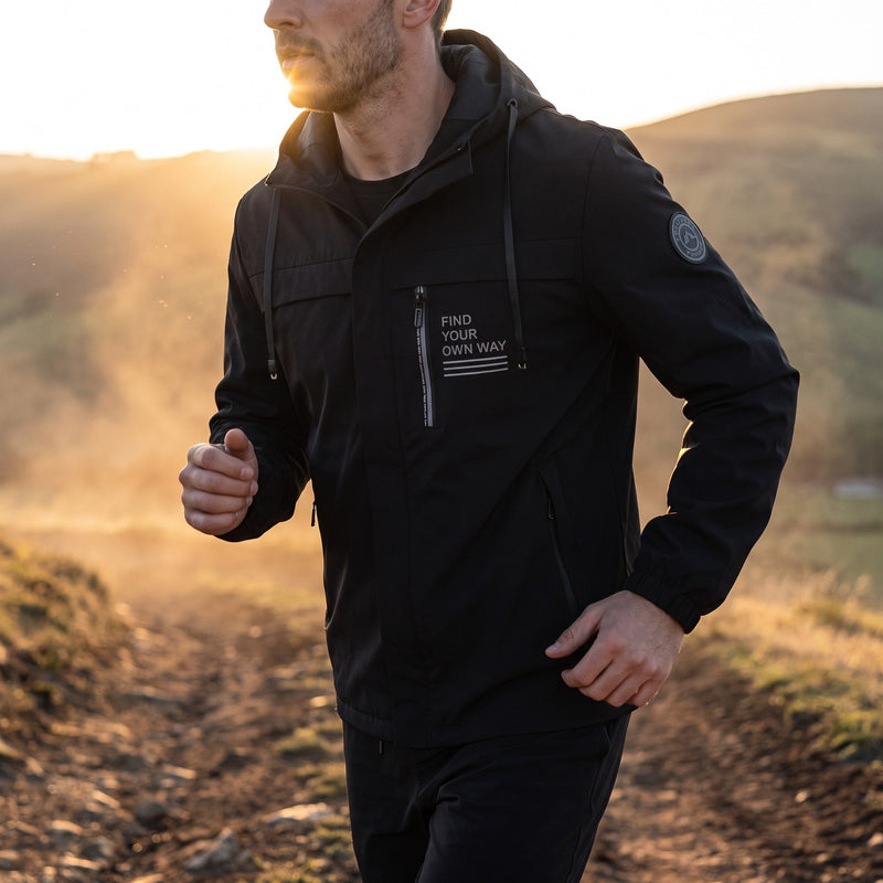 Windproof Hooded Jacket for Men with Chest Print - product view 2 | Buffalo Gears