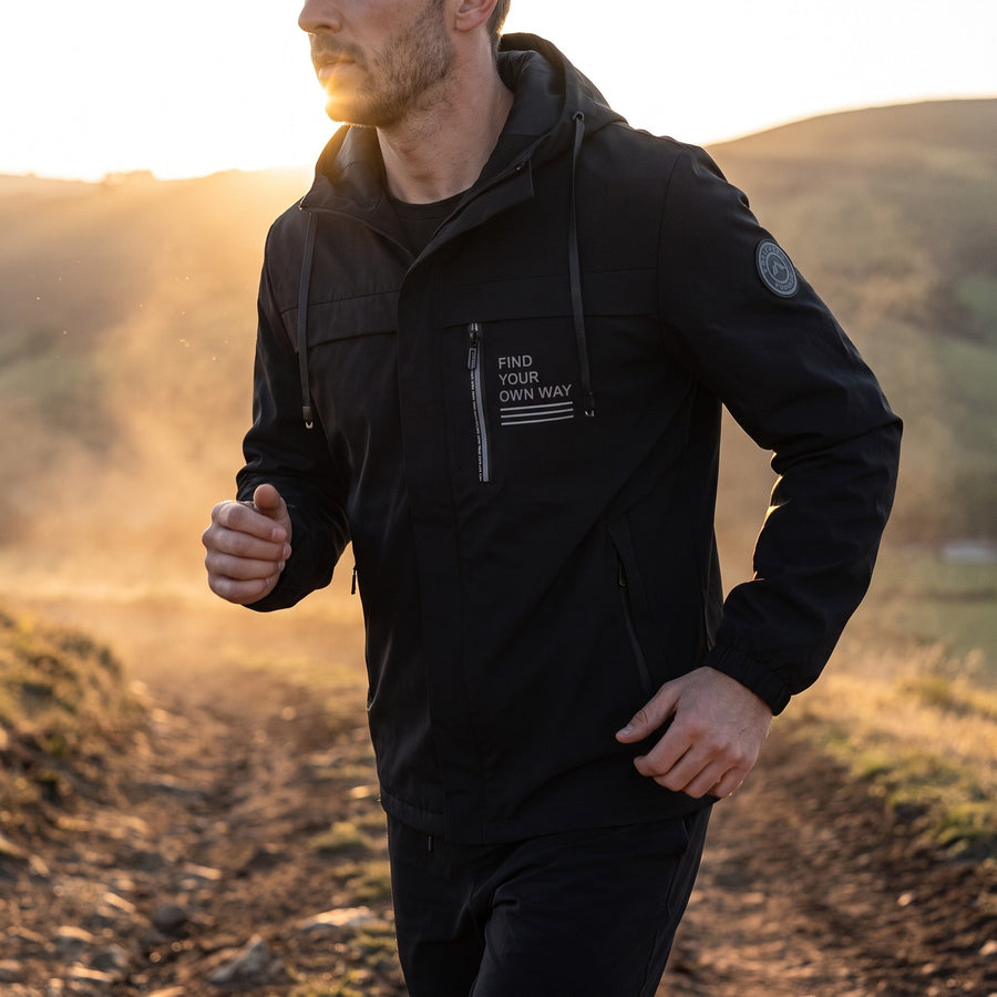 Windproof Hooded Jacket for Men with Chest Print - product view 2 | Buffalo Gears