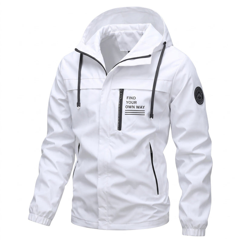 Windproof Hooded Jacket for Men with Chest Print - product view 5 | Buffalo Gears