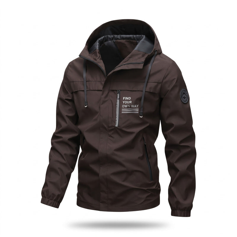 Windproof Hooded Jacket for Men with Chest Print - product view 6 | Buffalo Gears