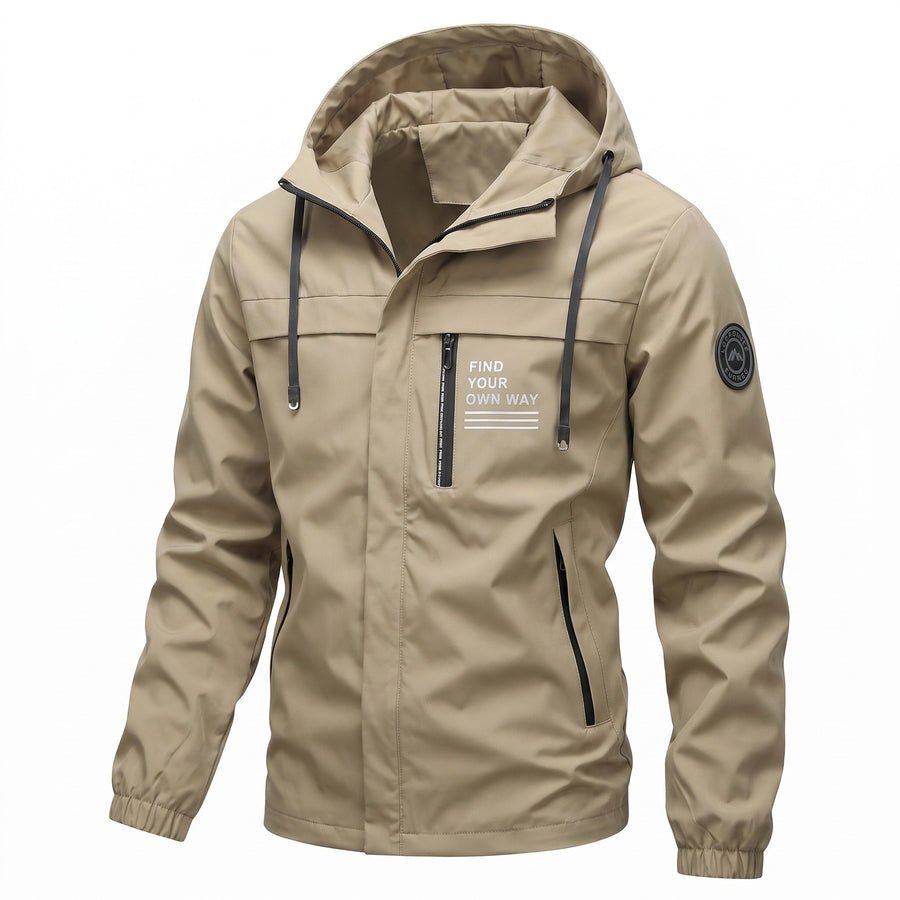 Windproof Hooded Jacket for Men with Chest Print - product view 7 | Buffalo Gears