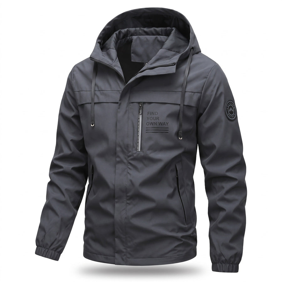 Windproof Hooded Jacket for Men with Chest Print - product view 10 | Buffalo Gears