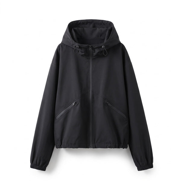 Windproof Jacket for Women with Drawcord Hood
