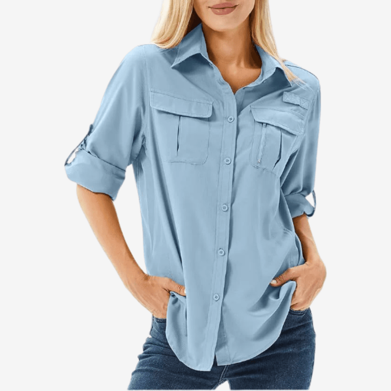 Women's Breathable Long-Sleeve Trail Shirt with UV Cover - product view 10 | Buffalo Gears
