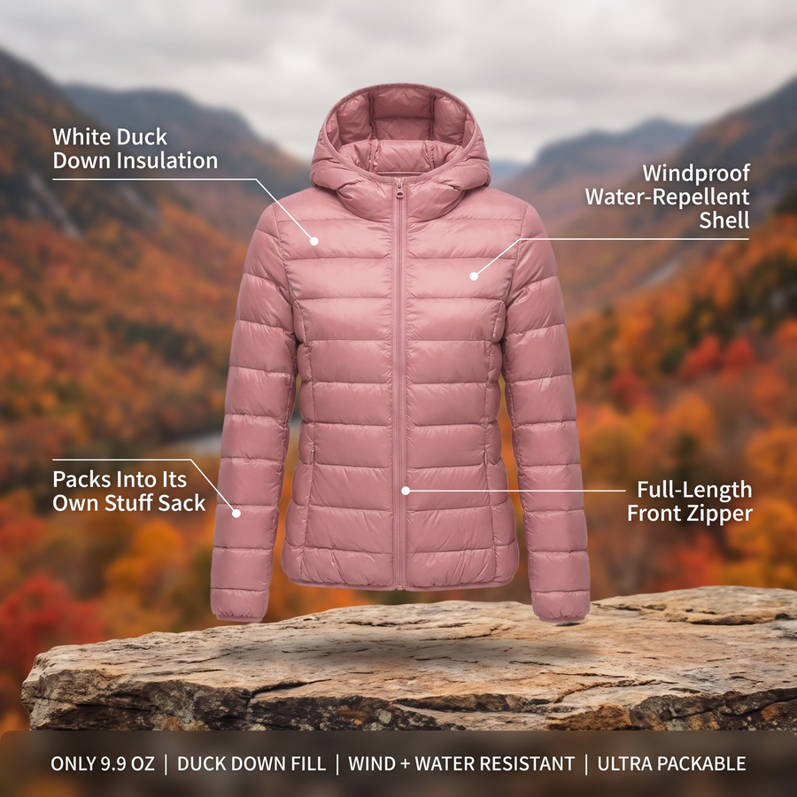 Women's Packable Down Jacket for Trekking and Travel - product view 3 | Buffalo Gears