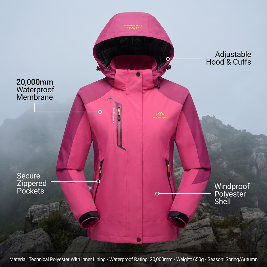 Women's Waterproof Breathable Shell Jacket for Hiking - product view 2 | Buffalo Gears